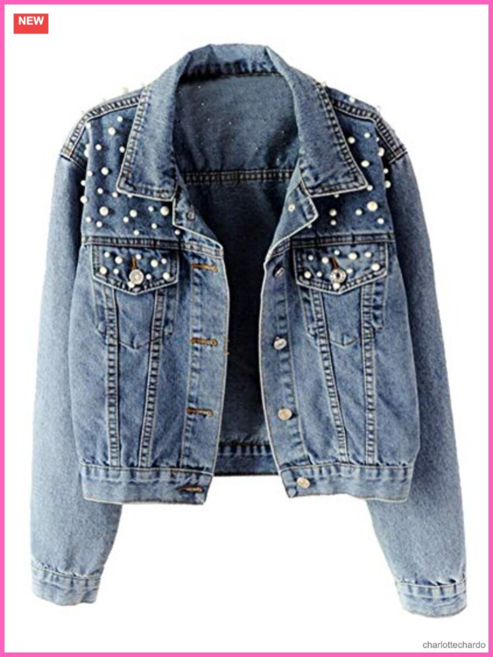 Embroidered Pearl Beading Oversized Denim Jacket Women